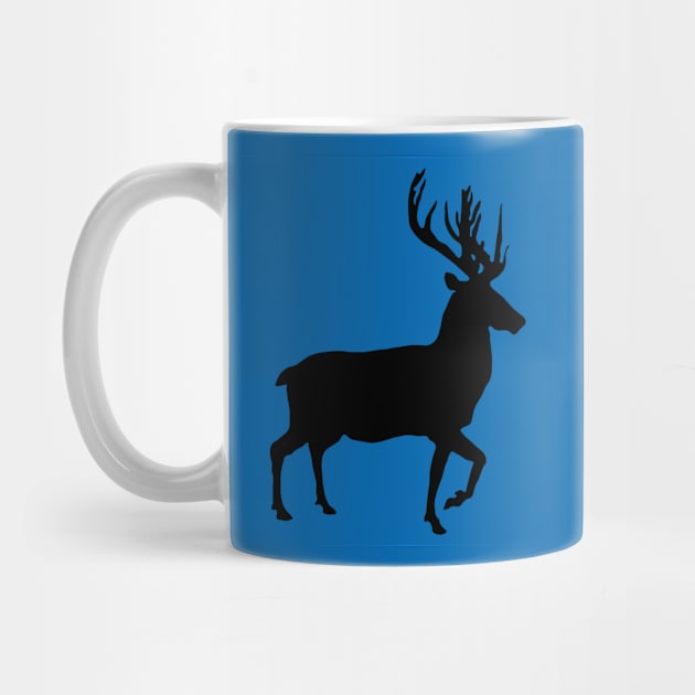 Black Coloured Scottish Stag Silhouette on Saltire Blue Background by MacPean